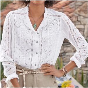 Sundance Marion White Eyelet Button-Up Blouse